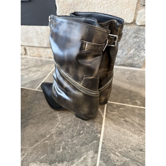 ElegaStep Women's Slouchy Fold Over Brown Boots Mid Calf Cowboy Boots Size 9 New - Picture 9 of 11